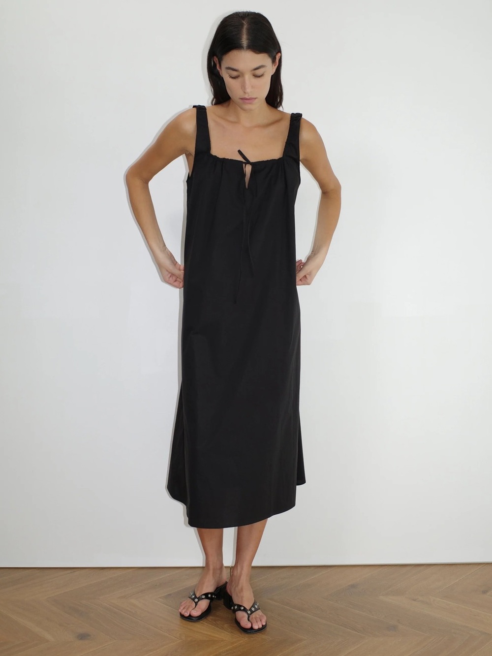 Deiji Studios the Paper Dress Classic Black Midi Dress with Tie Neck. NWT sz XS
